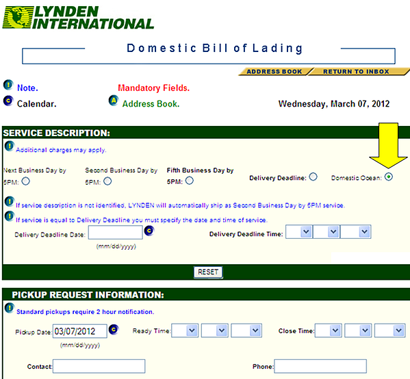 Domestic Bill of Lading