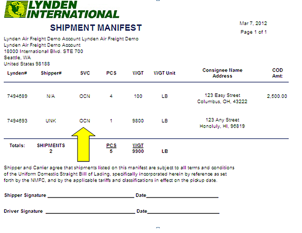 Shipping manifest