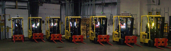 Anchorage forklift crew with electric lifts