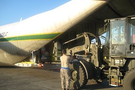 Haiti relief flights - Herc unloading