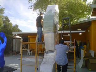 Sculpture being wrapped
