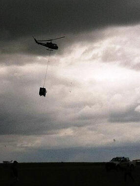 taco truck lowered by helicopter