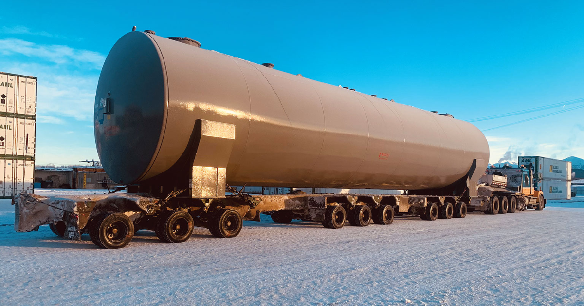 Tanks loaded onto Alaska West Express equipment