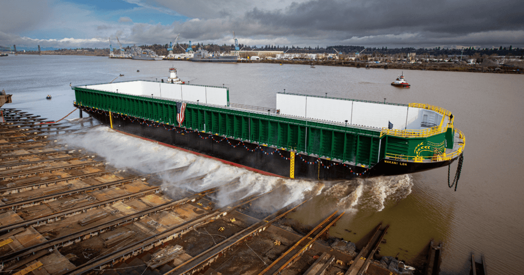 Aloha Marine Lines launches new barge built by Gunderson Marine & Iron