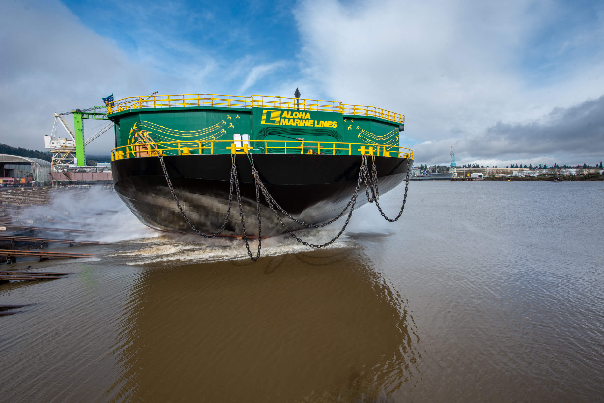 Aloha Marine Lines launches new barge built by Gunderson Marine & Iron